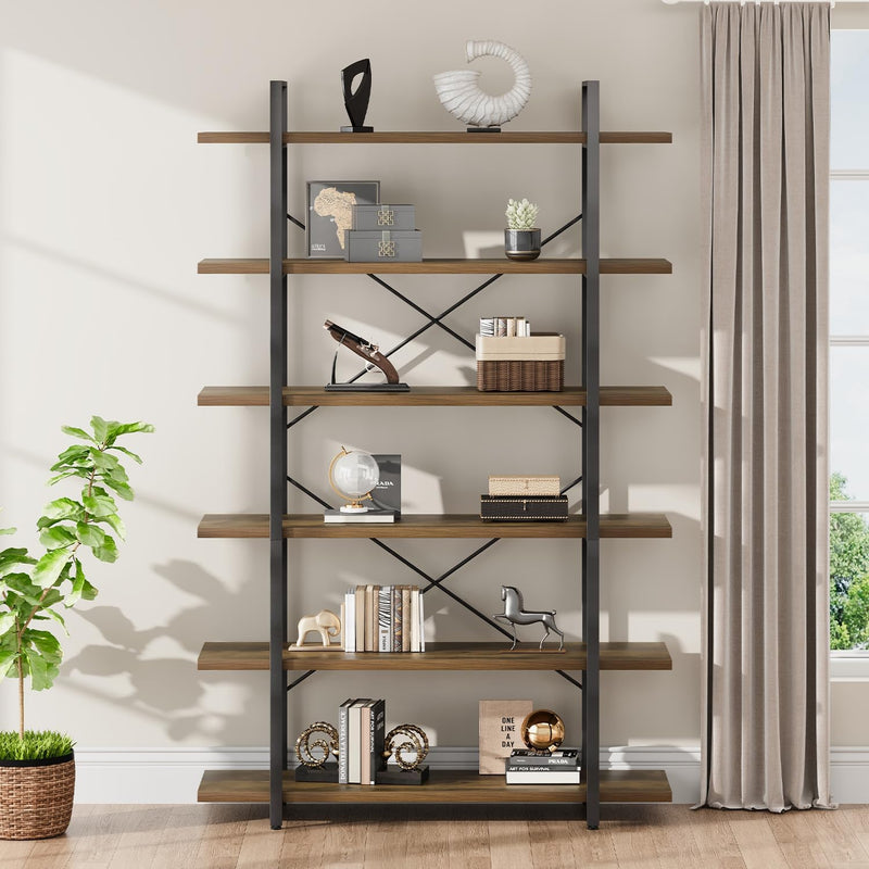 Industrial 4 Tier Bookshelf Modern Metal and Wood