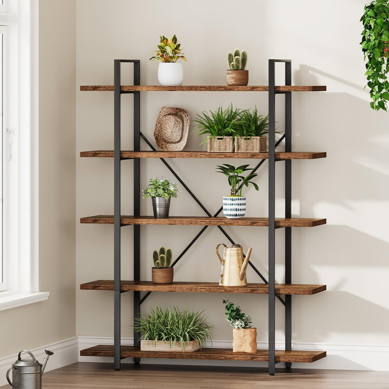 Industrial 4 Tier Bookshelf Modern Metal and Wood