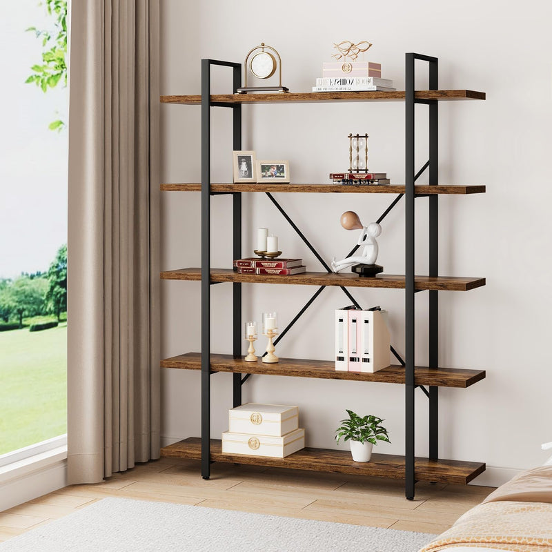 Industrial 4 Tier Bookshelf Modern Metal and Wood