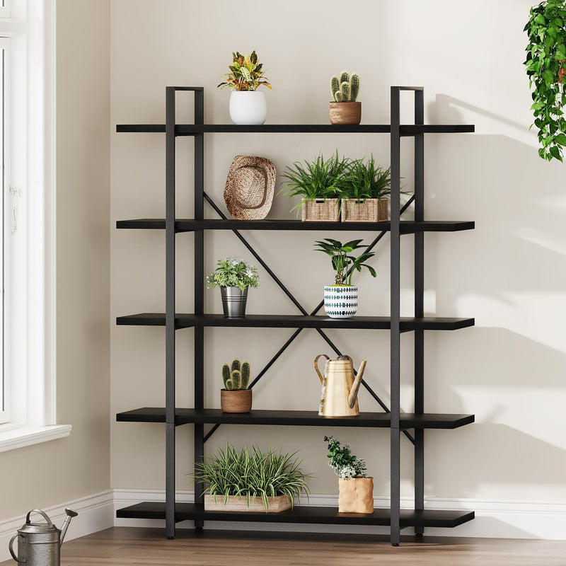 Industrial 4 Tier Bookshelf Modern Metal and Wood