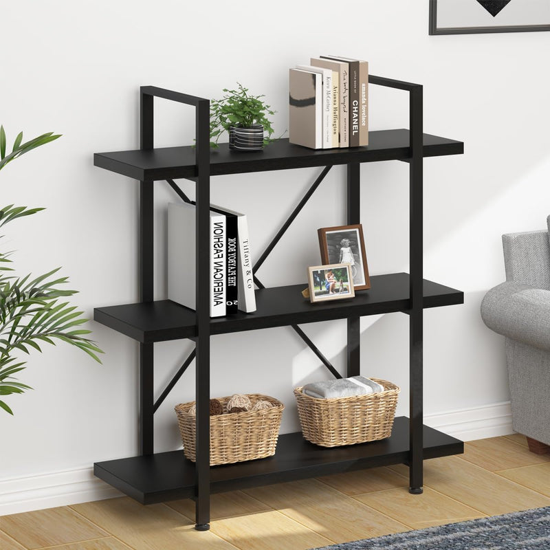Industrial 4 Tier Bookshelf Modern Metal and Wood