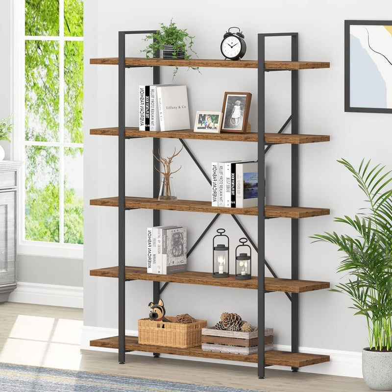 Industrial 4 Tier Bookshelf Modern Metal and Wood
