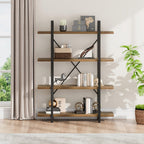 Industrial 4 Tier Bookshelf Modern Metal and Wood
