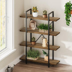 Industrial 4 Tier Bookshelf Modern Metal and Wood