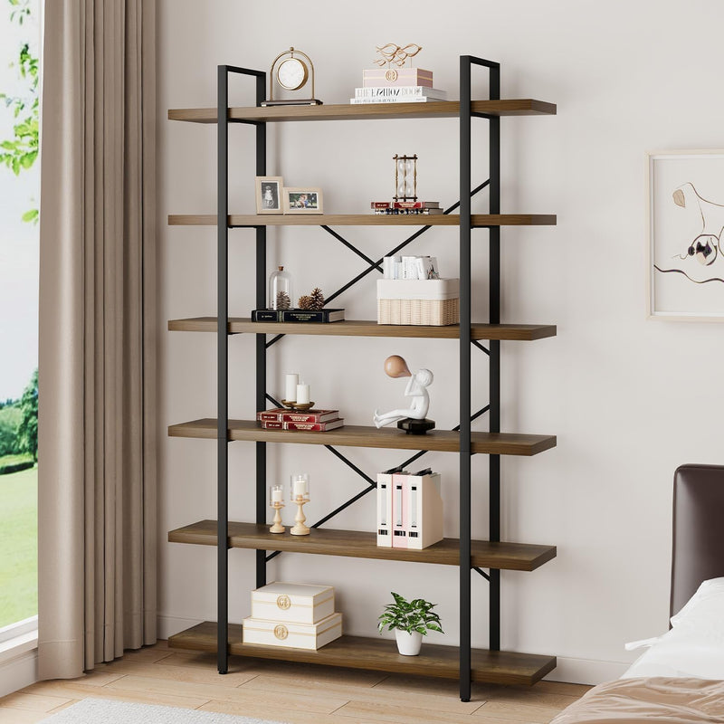Industrial 4 Tier Bookshelf Modern Metal and Wood