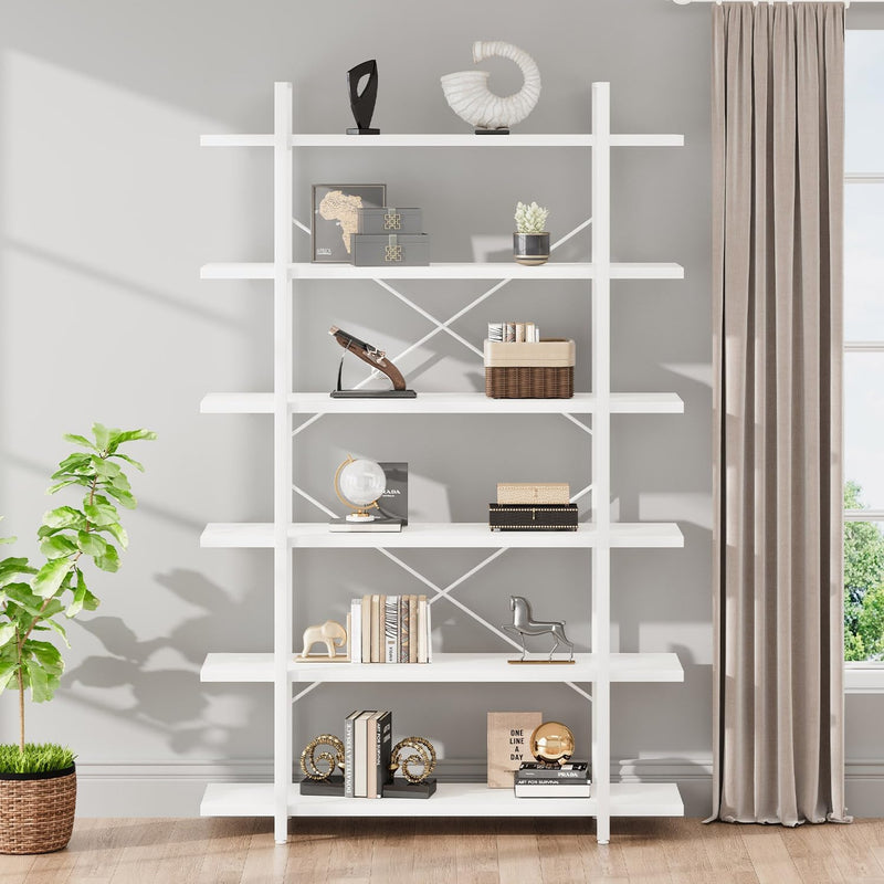 Industrial 4 Tier Bookshelf Modern Metal and Wood