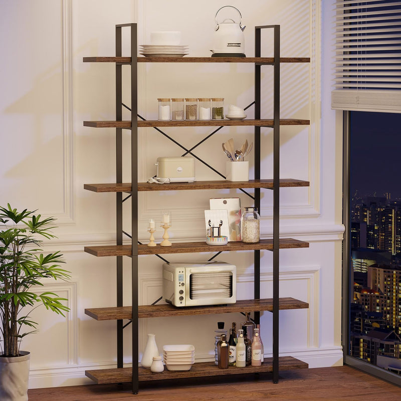 Industrial 4 Tier Bookshelf Modern Metal and Wood