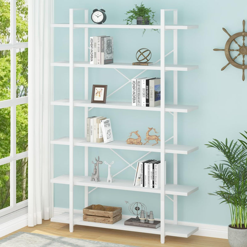 Industrial 4 Tier Bookshelf Modern Metal and Wood