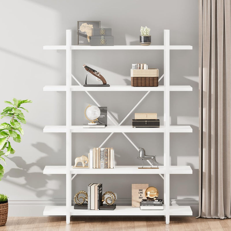 Industrial 4 Tier Bookshelf Modern Metal and Wood