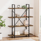 Industrial 4 Tier Bookshelf Modern Metal and Wood
