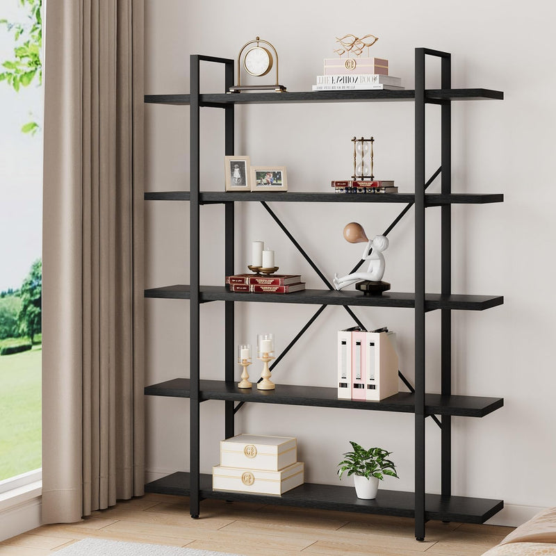 Industrial 4 Tier Bookshelf Modern Metal and Wood