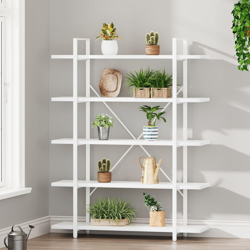 Industrial 4 Tier Bookshelf Modern Metal and Wood