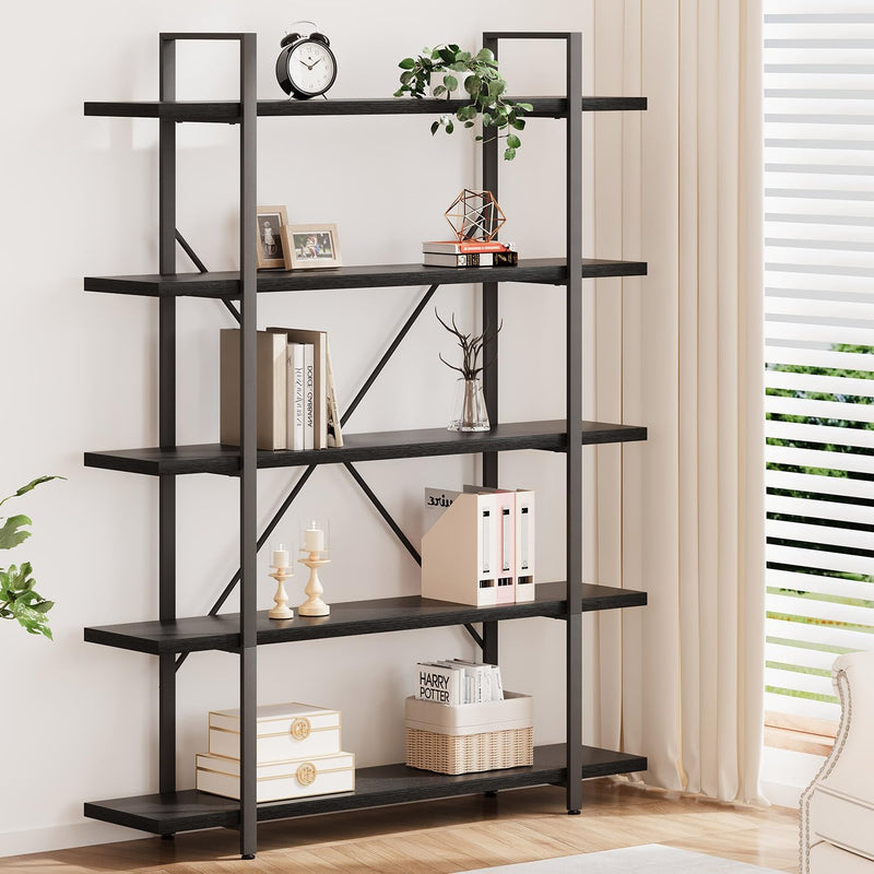 Industrial 4 Tier Bookshelf Modern Metal and Wood