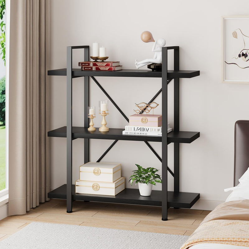 Industrial 4 Tier Bookshelf Modern Metal and Wood