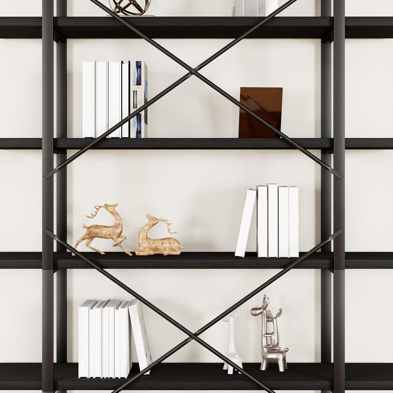 Industrial 4 Tier Bookshelf Modern Metal and Wood