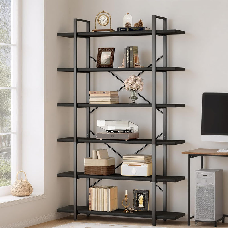 Industrial 4 Tier Bookshelf Modern Metal and Wood