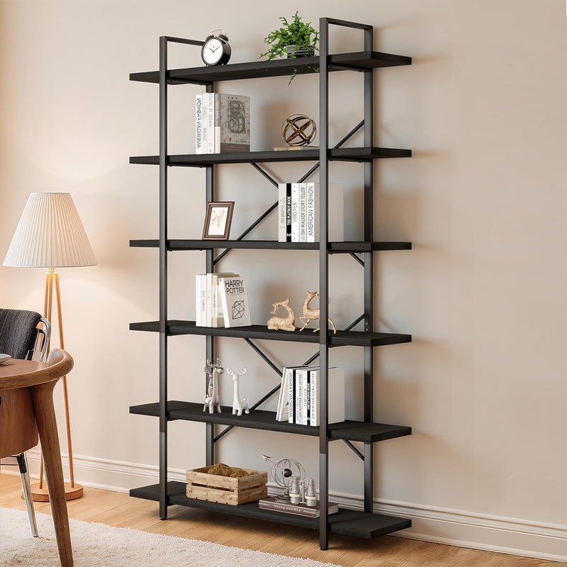 Industrial 4 Tier Bookshelf Modern Metal and Wood