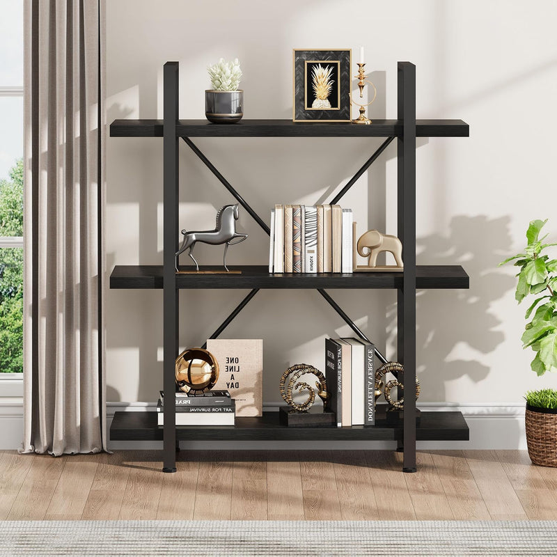 Industrial 4 Tier Bookshelf Modern Metal and Wood