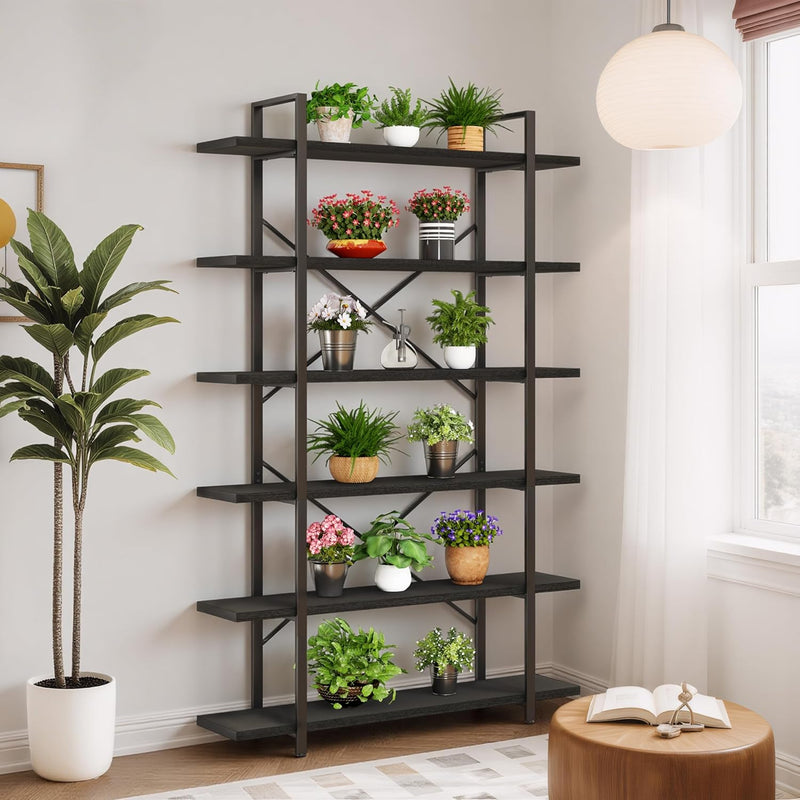 Industrial 4 Tier Bookshelf Modern Metal and Wood