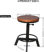 Industrial Bar Stool-Counter Height Chairs- Swivel Wooden Seat (Set of 2)