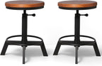 Industrial Bar Stool-Counter Height Chairs- Swivel Wooden Seat (Set of 2)