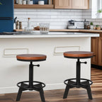 Industrial Bar Stool-Counter Height Chairs- Swivel Wooden Seat (Set of 2)