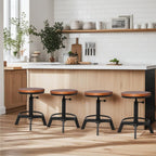 Industrial Bar Stool-Counter Height Chairs- Swivel Wooden Seat (Set of 2)