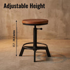 Industrial Bar Stool-Counter Height Chairs- Swivel Wooden Seat (Set of 2)