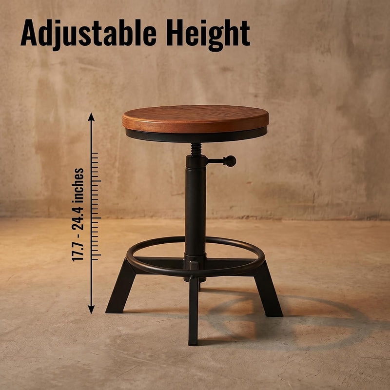Industrial Bar Stool-Counter Height Chairs- Swivel Wooden Seat (Set of 2)