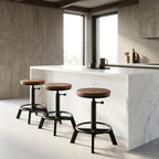Industrial Bar Stool-Counter Height Chairs- Swivel Wooden Seat (Set of 2)