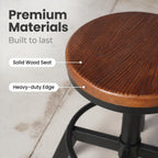 Industrial Bar Stool-Counter Height Chairs- Swivel Wooden Seat (Set of 2)