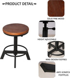 Industrial Bar Stool-Counter Height Chairs- Swivel Wooden Seat (Set of 2)