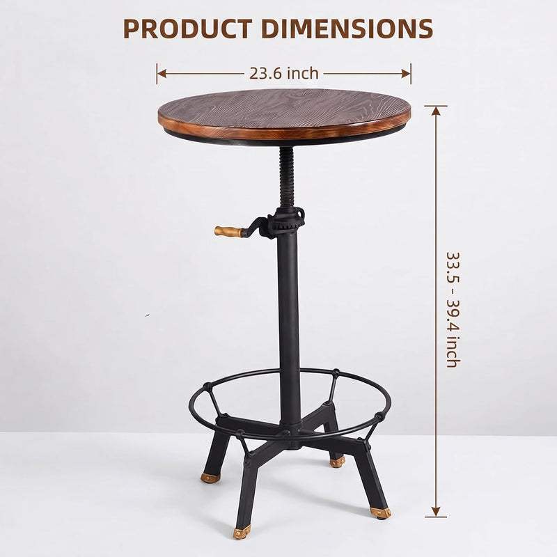 Industrial Bar Table 33.47-39.37inch Height Adjustable Swivel