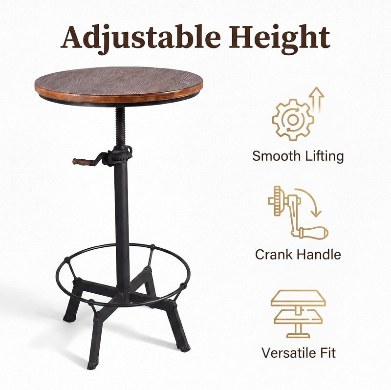 Industrial Bar Table 33.47-39.37inch Height Adjustable Swivel