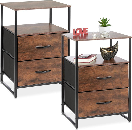 Industrial Bedside Table Hwd: 70 X 45 42.5 (Set of 2)