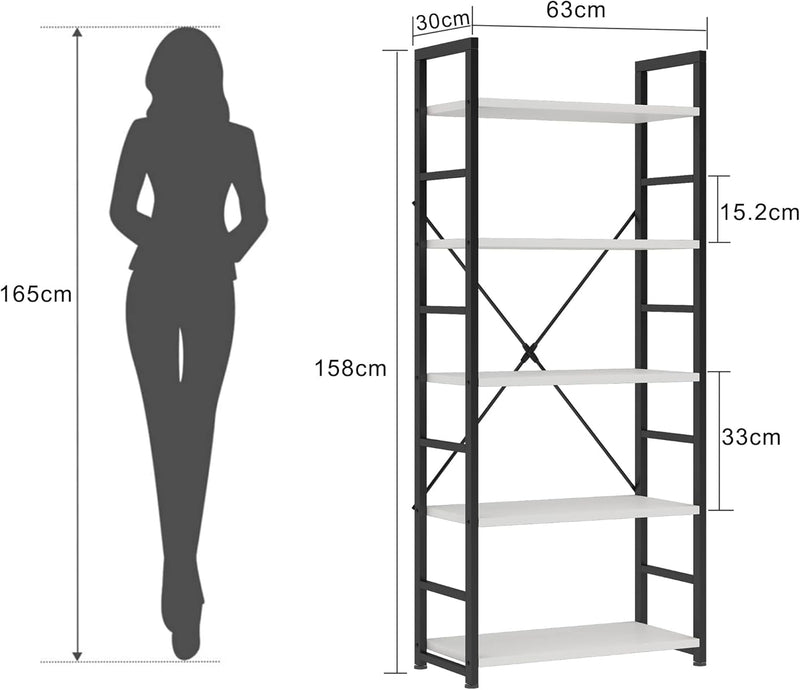 Industrial Bookshelf 4-Tier 24inch Shelving Unit Wood Bookcase