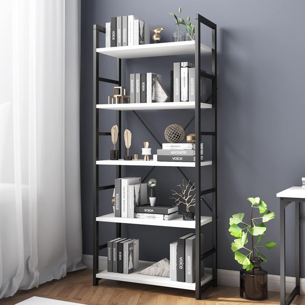 Industrial Bookshelf 4-Tier Shelving Unit Wood Bookcase