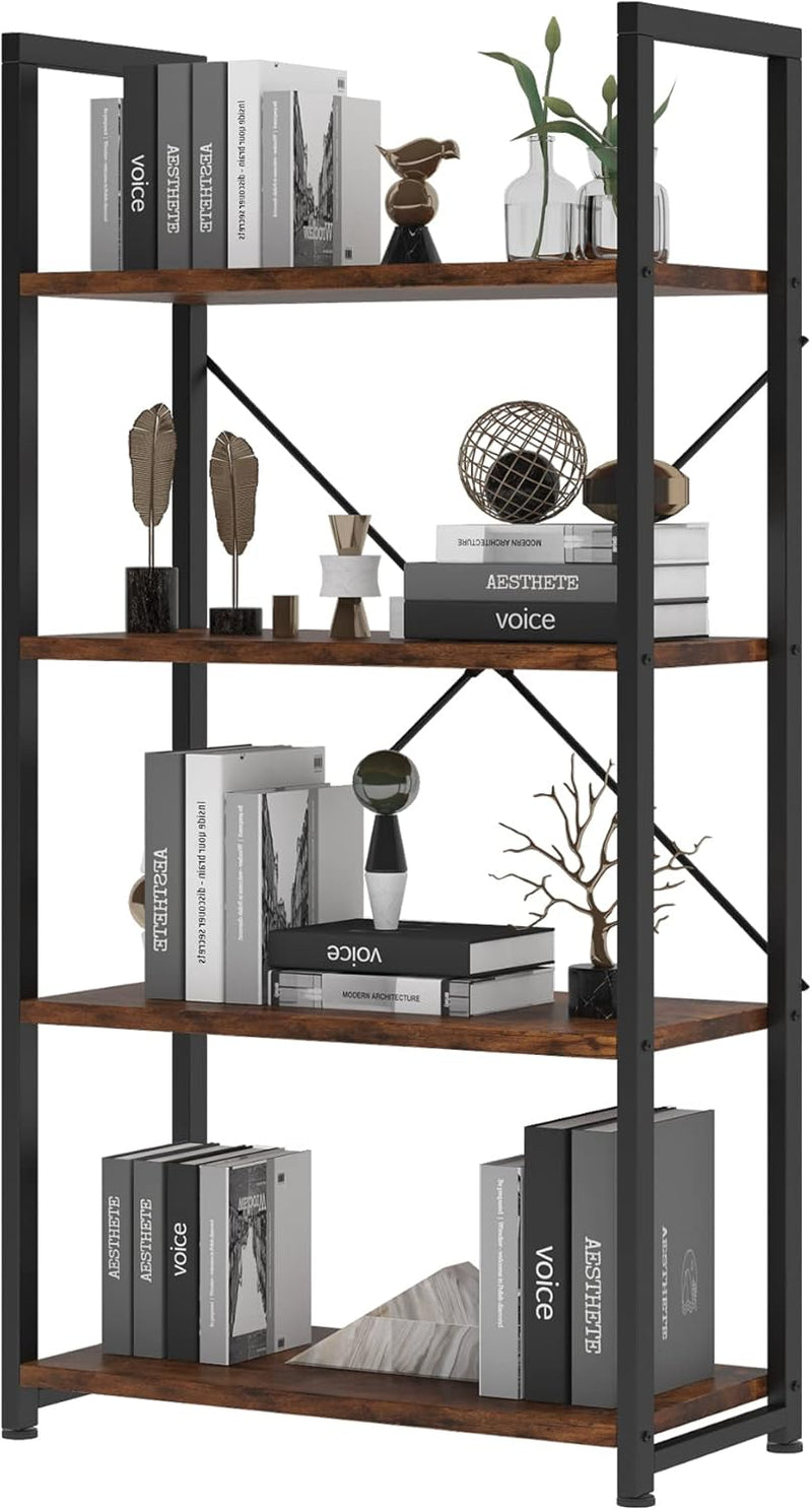 Industrial Bookshelf 4-Tier 24inch Shelving Unit Wood Bookcase