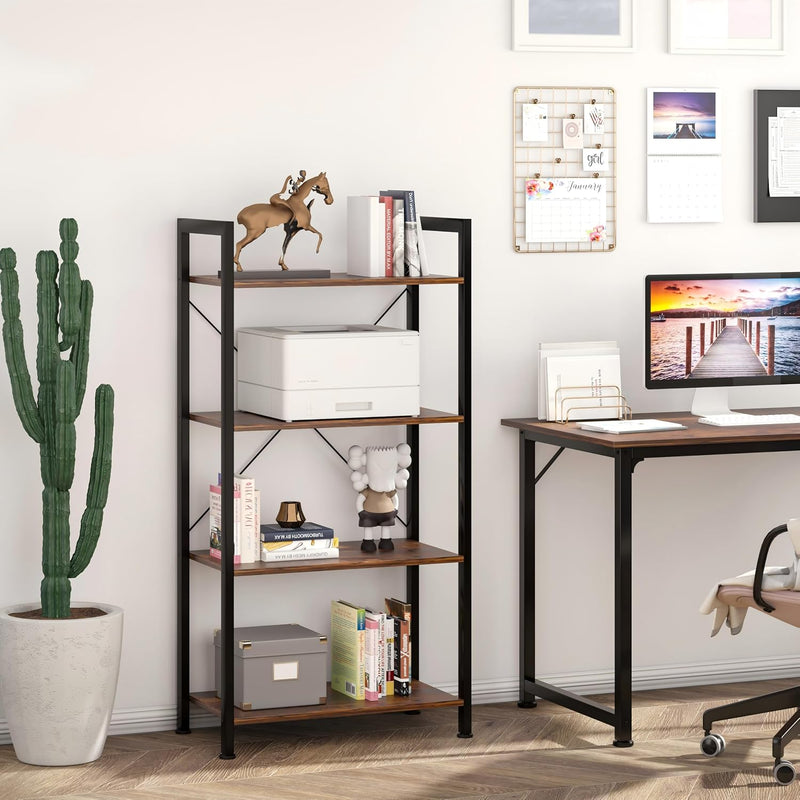 Industrial Bookshelf 4-Tier 24inch Shelving Unit Wood Bookcase