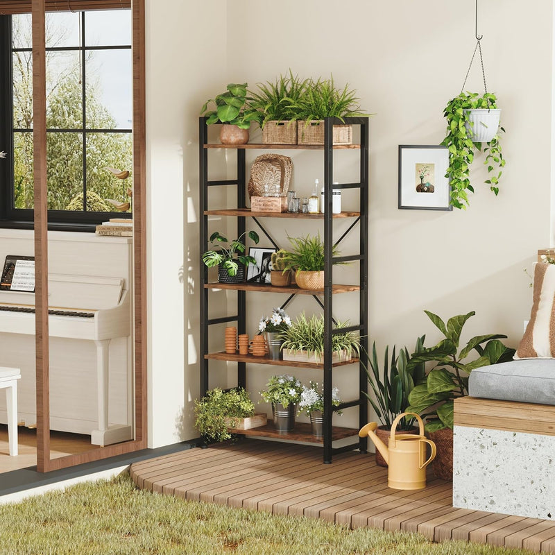 Industrial Bookshelf 4-Tier 24inch Shelving Unit Wood Bookcase