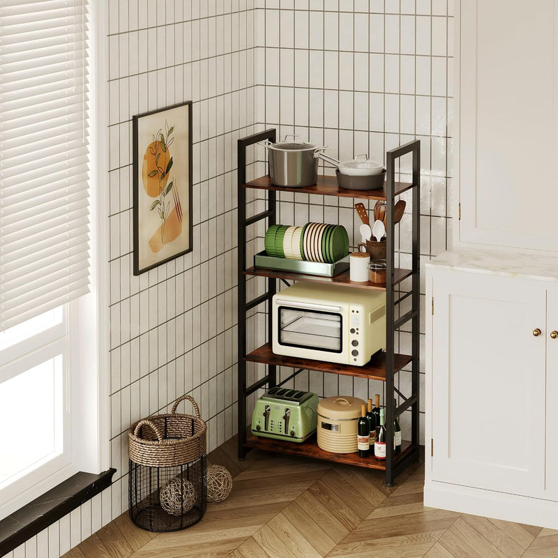 Industrial Bookshelf 4-Tier 24inch Shelving Unit Wood Bookcase