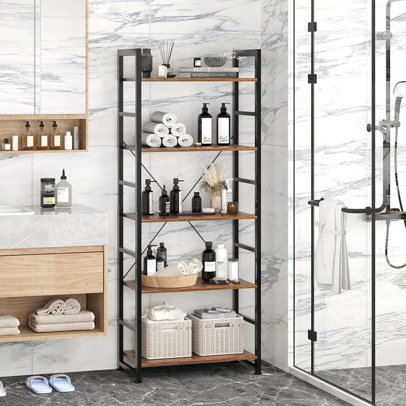 Industrial Bookshelf 4-Tier 24inch Shelving Unit Wood Bookcase