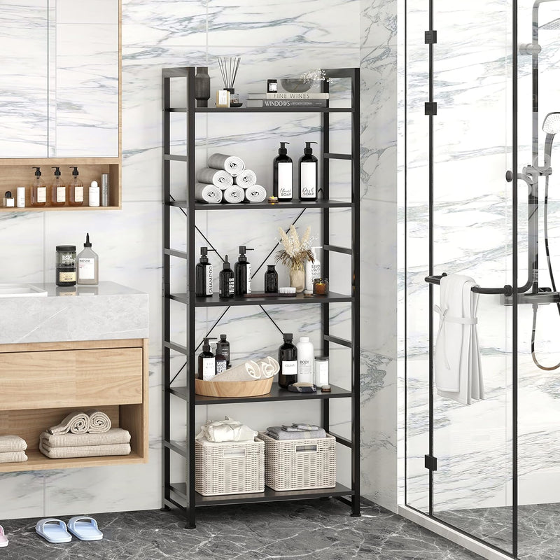 Industrial Bookshelf 4-Tier 24inch Shelving Unit Wood Bookcase
