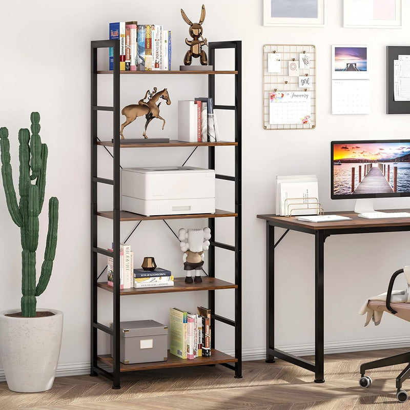 Industrial Bookshelf 4-Tier 24inch Shelving Unit Wood Bookcase