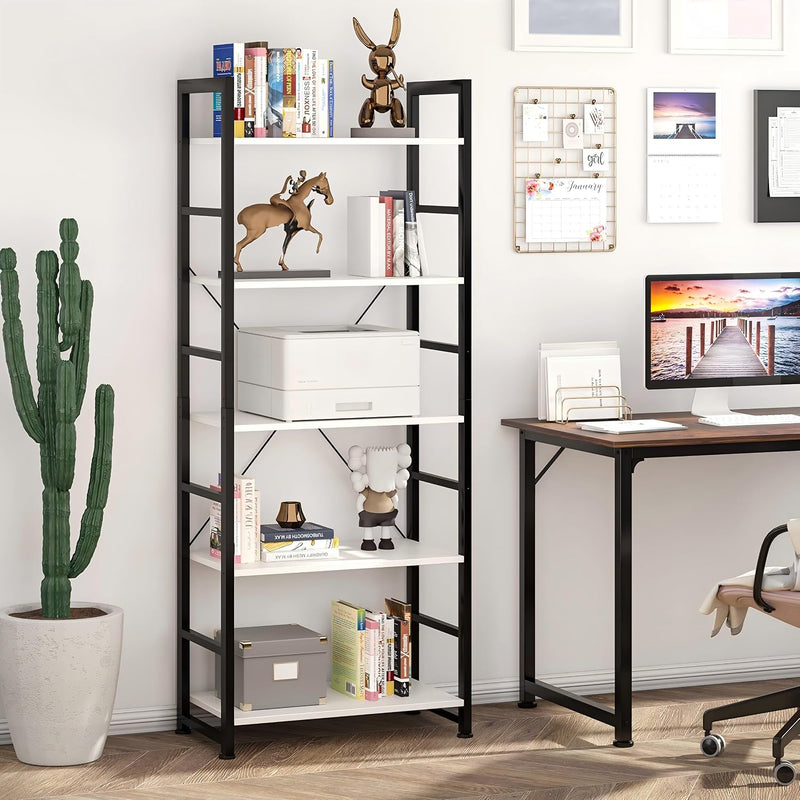 Industrial Bookshelf 4-Tier 24inch Shelving Unit Wood Bookcase