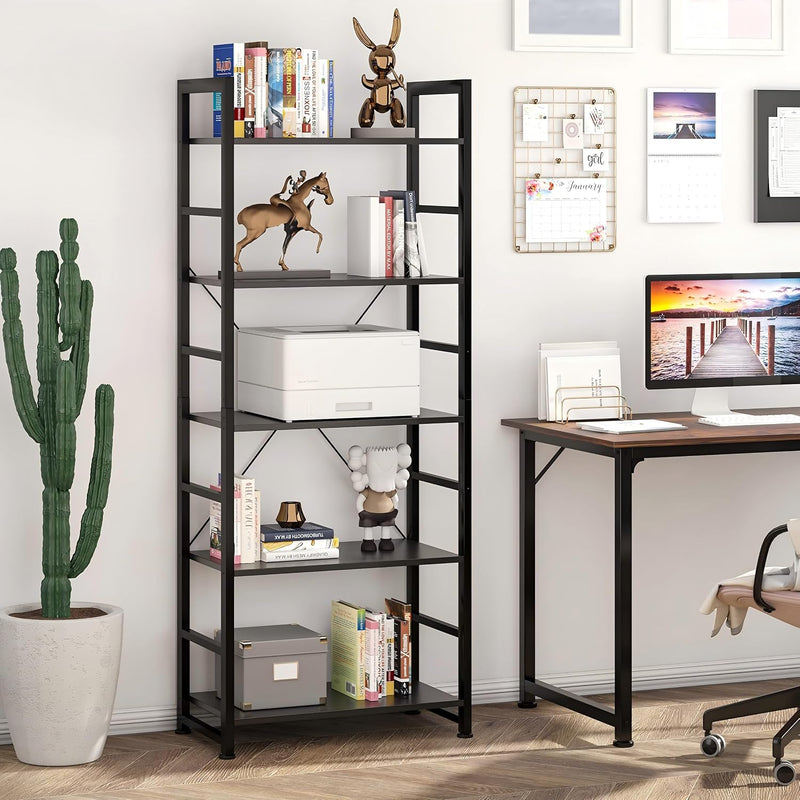 Industrial Bookshelf 4-Tier 24inch Shelving Unit Wood Bookcase