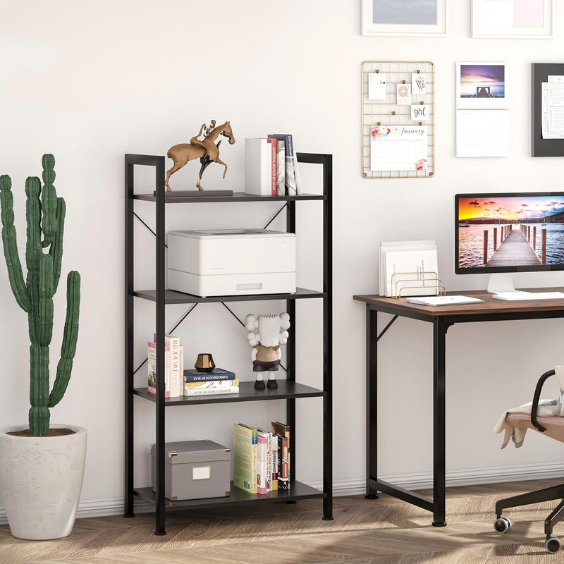 Industrial Bookshelf 4-Tier Shelving Unit Wood Bookcase