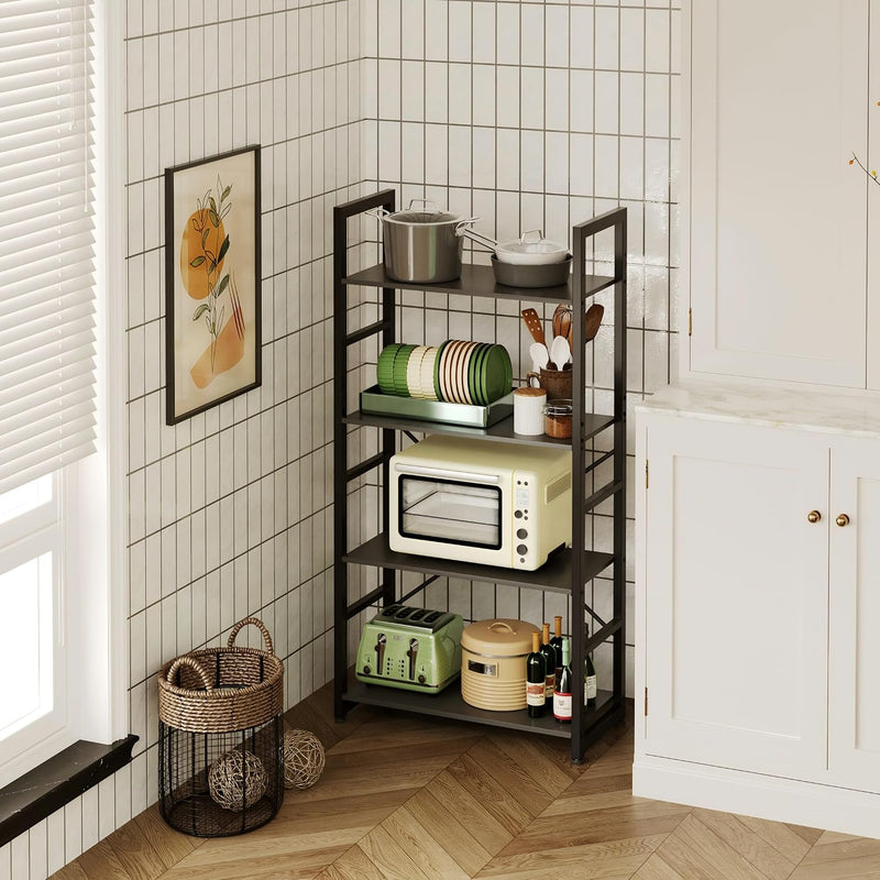 Industrial Bookshelf 4-Tier Shelving Unit Wood Bookcase
