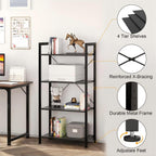 Industrial Bookshelf 4-Tier Shelving Unit Wood Bookcase