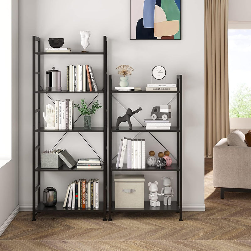 Industrial Bookshelf 4-Tier Shelving Unit Wood Bookcase